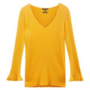 Massimo Dutti mustard yellow ribbed sweater mulberry silk cotton M